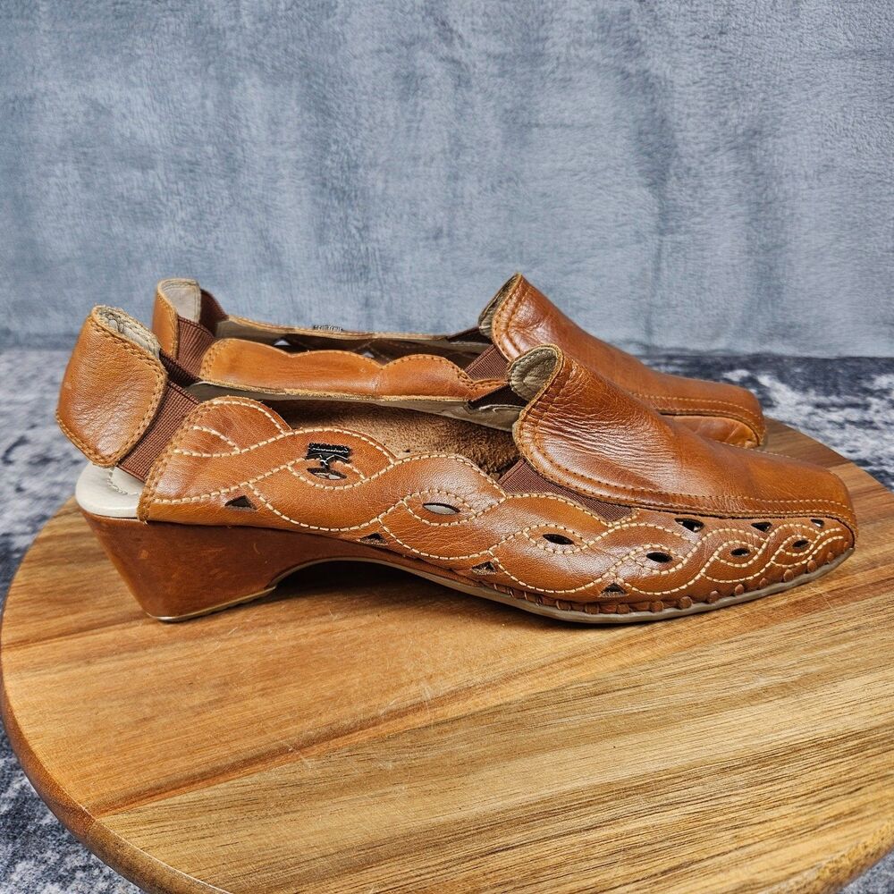 Pikolinos Spanish Leather Slingback Sandals Cutout Design Brown Casual EU 40